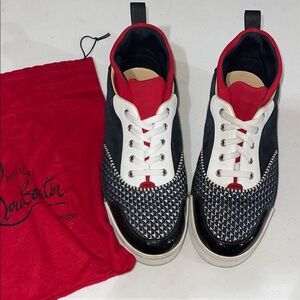 Christian Louboutin Red and Blue High-Top Sneakers